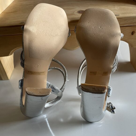 Silver Rhinestone Strappy Heels - Sparkling Square Toe - Picture 4 of 4